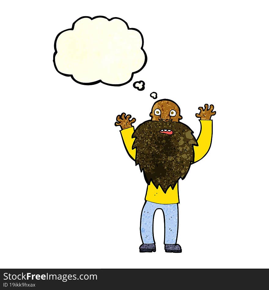 Cartoon Frightened Old Man With Beard With Thought Bubble