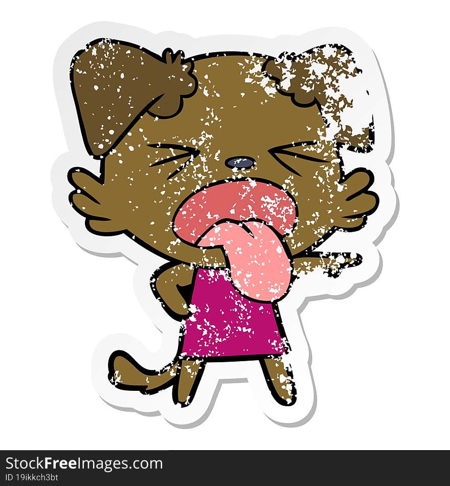 distressed sticker of a cartoon disgusted dog