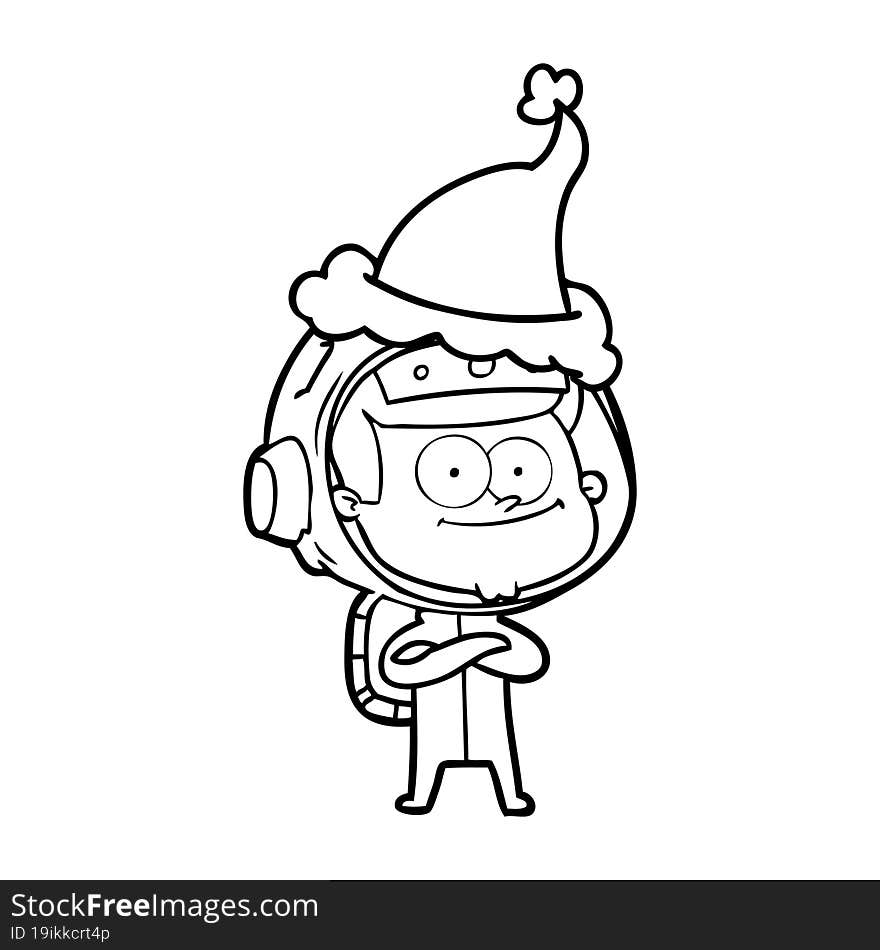 Happy Astronaut Line Drawing Of A Wearing Santa Hat