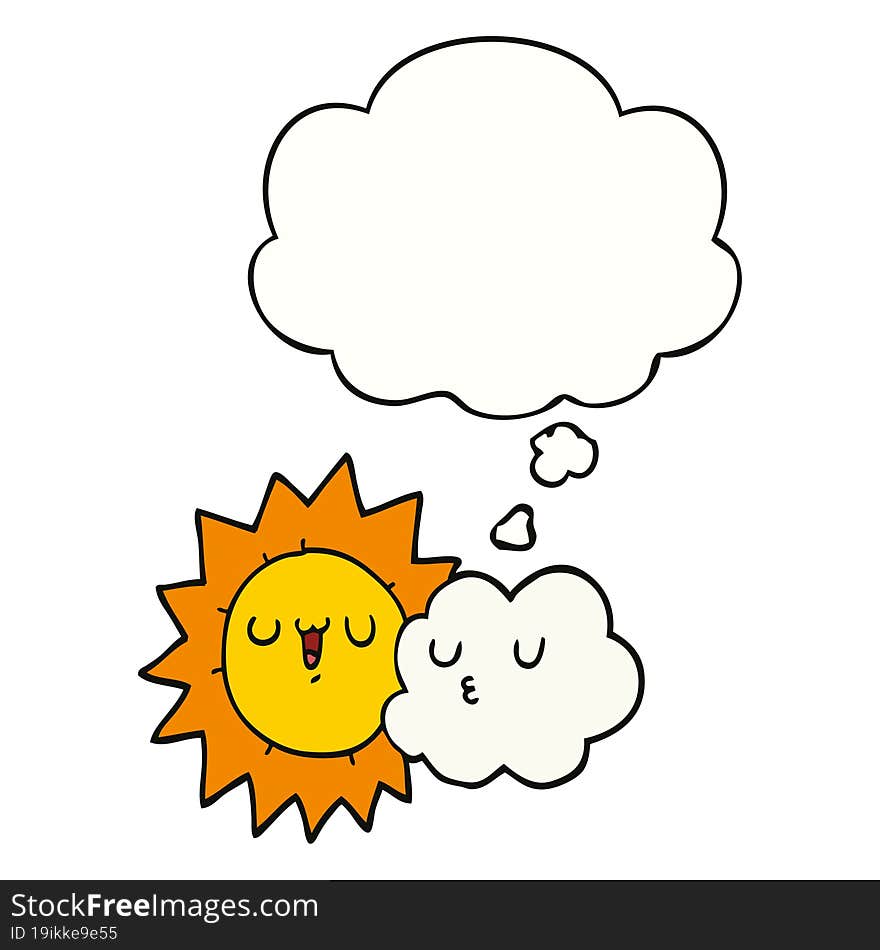 cartoon sun and cloud and thought bubble