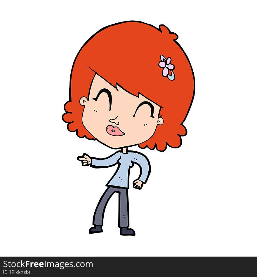 cartoon happy woman pointing