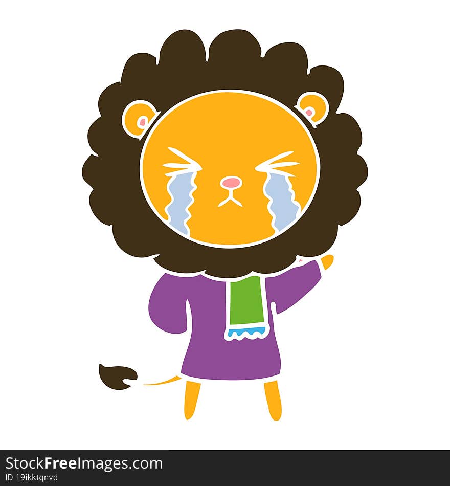 flat color style cartoon crying lion