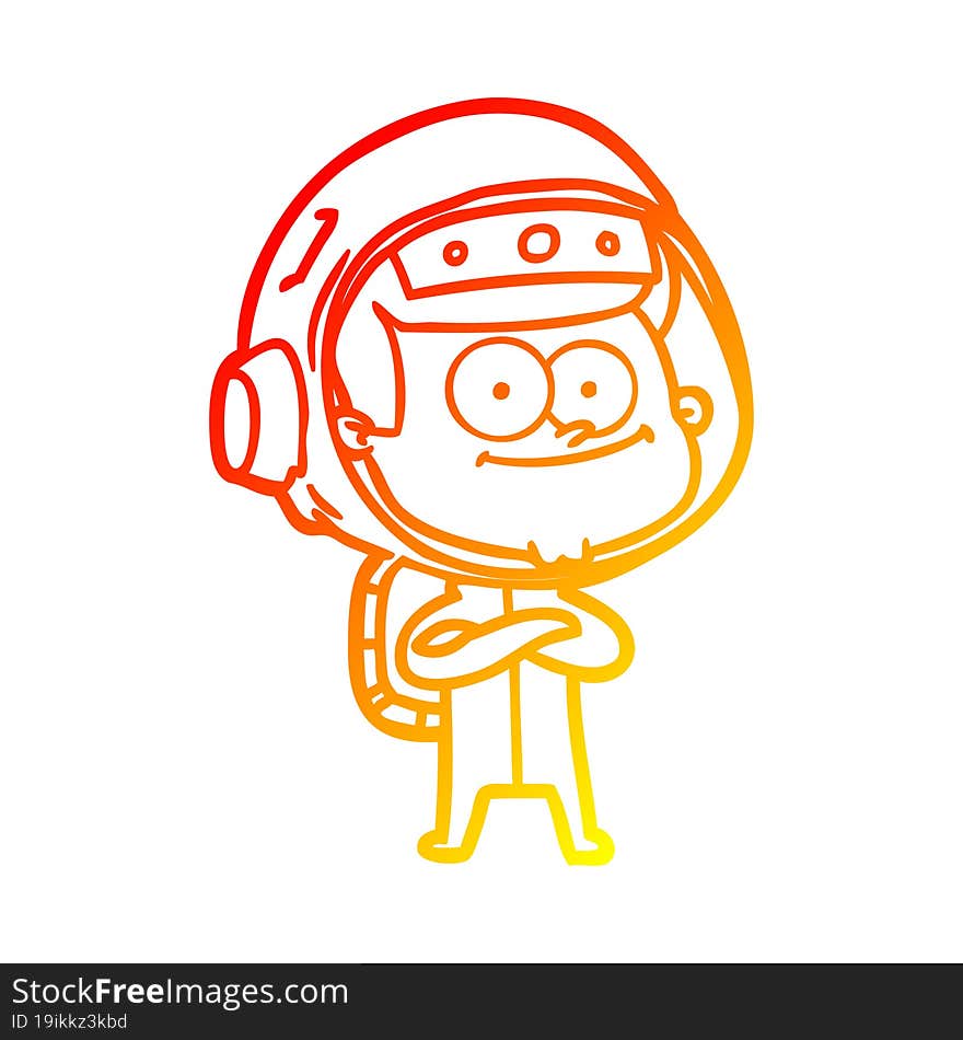 warm gradient line drawing of a happy astronaut cartoon