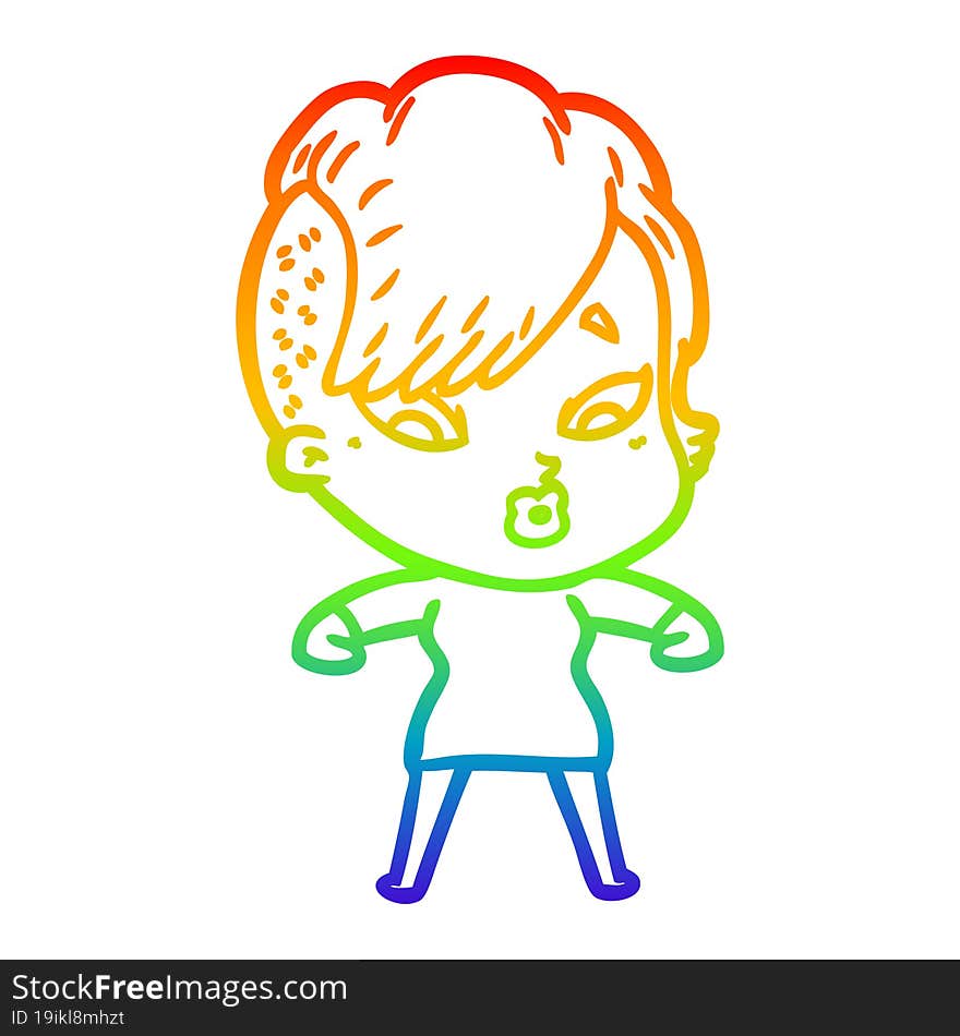 rainbow gradient line drawing cartoon surprised girl