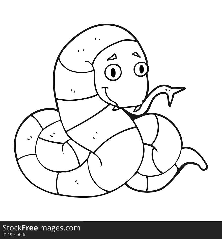 freehand drawn black and white cartoon snake