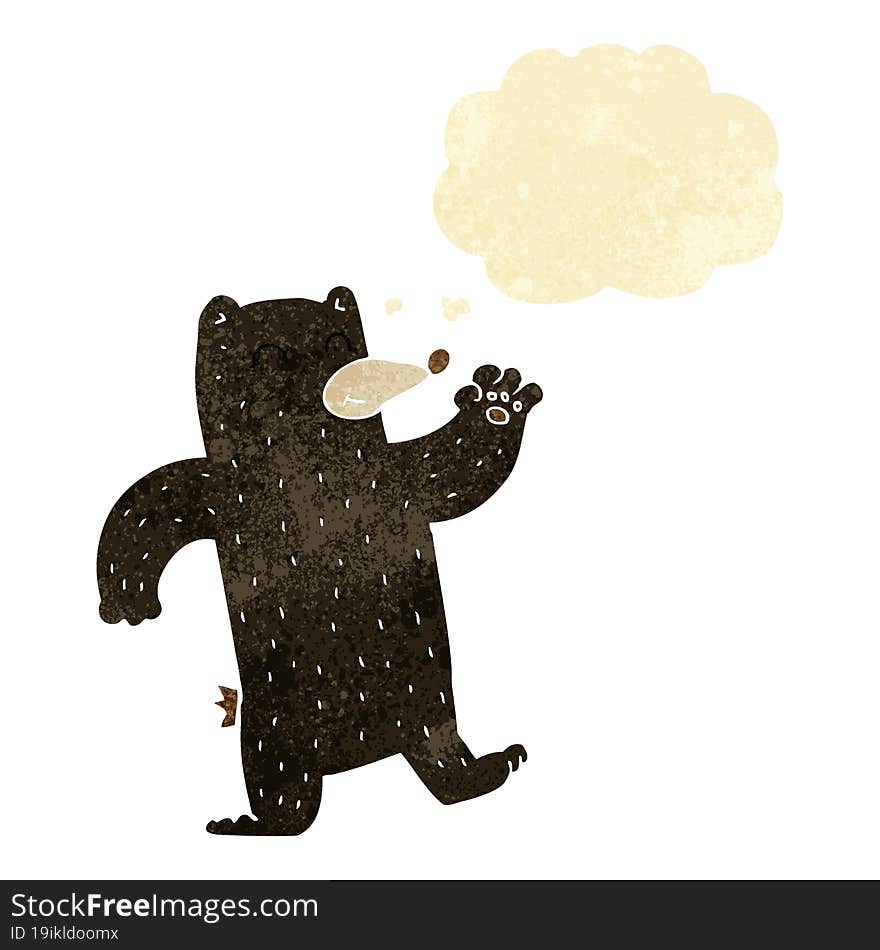 Cartoon Waving Black Bear With Thought Bubble