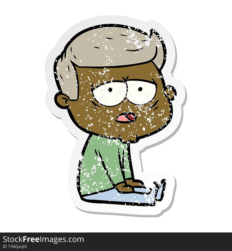 distressed sticker of a cartoon tired man