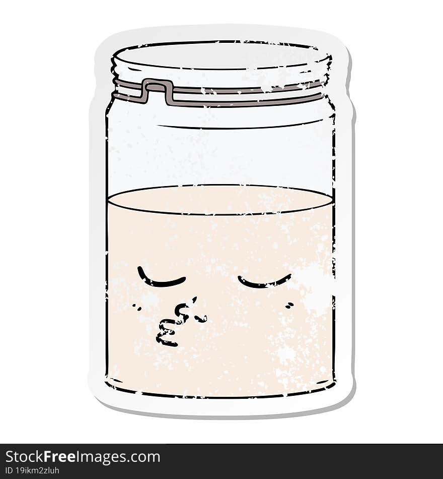 distressed sticker of a cartoon glass jar