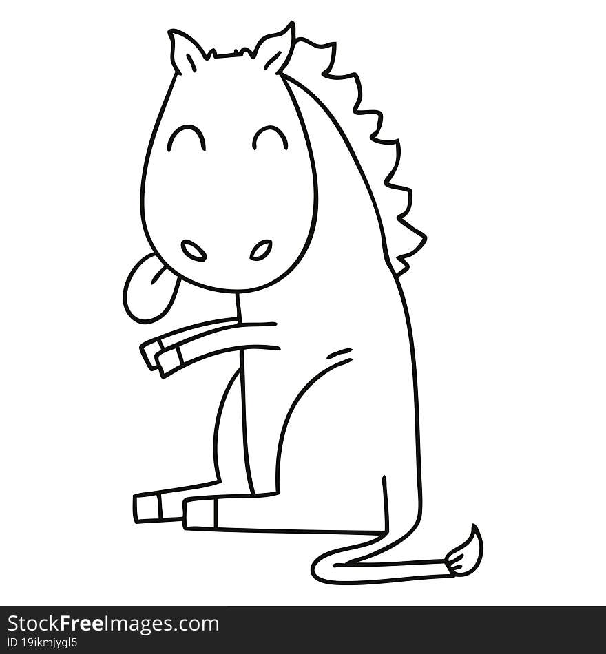 line drawing quirky cartoon horse. line drawing quirky cartoon horse