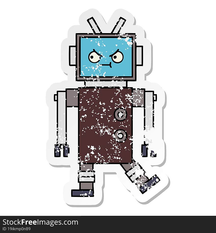 Distressed Sticker Of A Cute Cartoon Robot