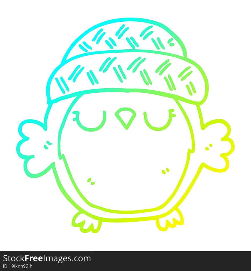 cold gradient line drawing cute cartoon owl in hat