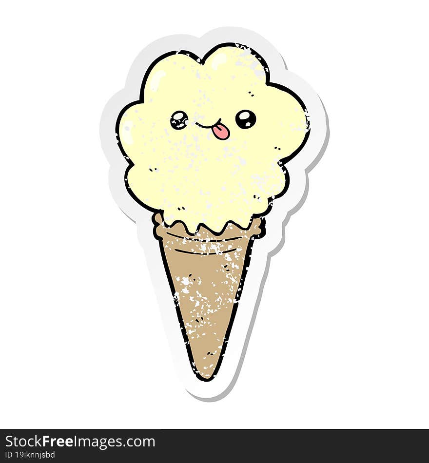 distressed sticker of a cartoon ice cream