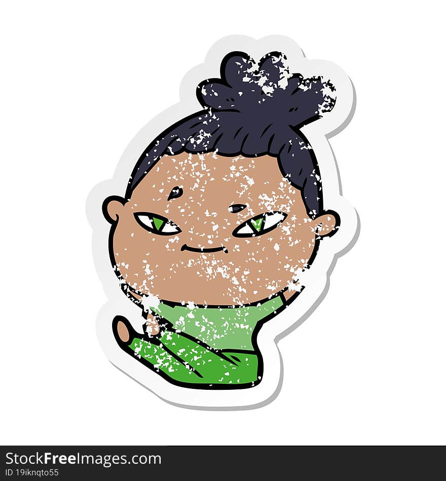 distressed sticker of a cartoon woman