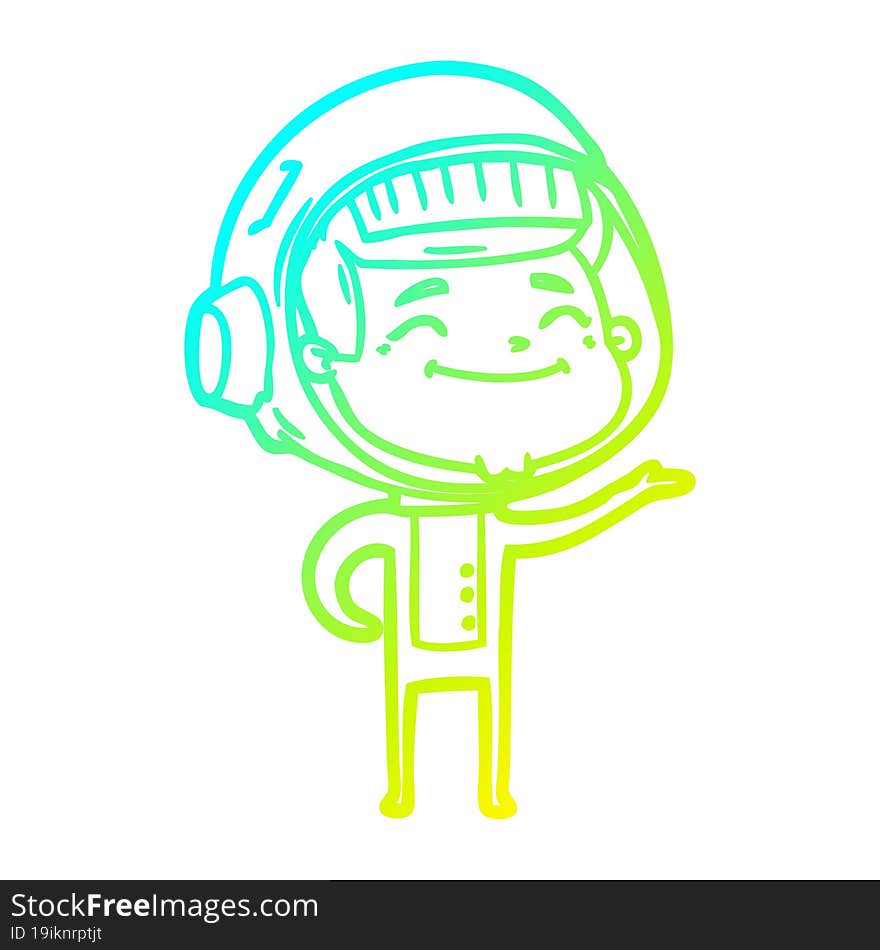 cold gradient line drawing of a happy cartoon astronaut