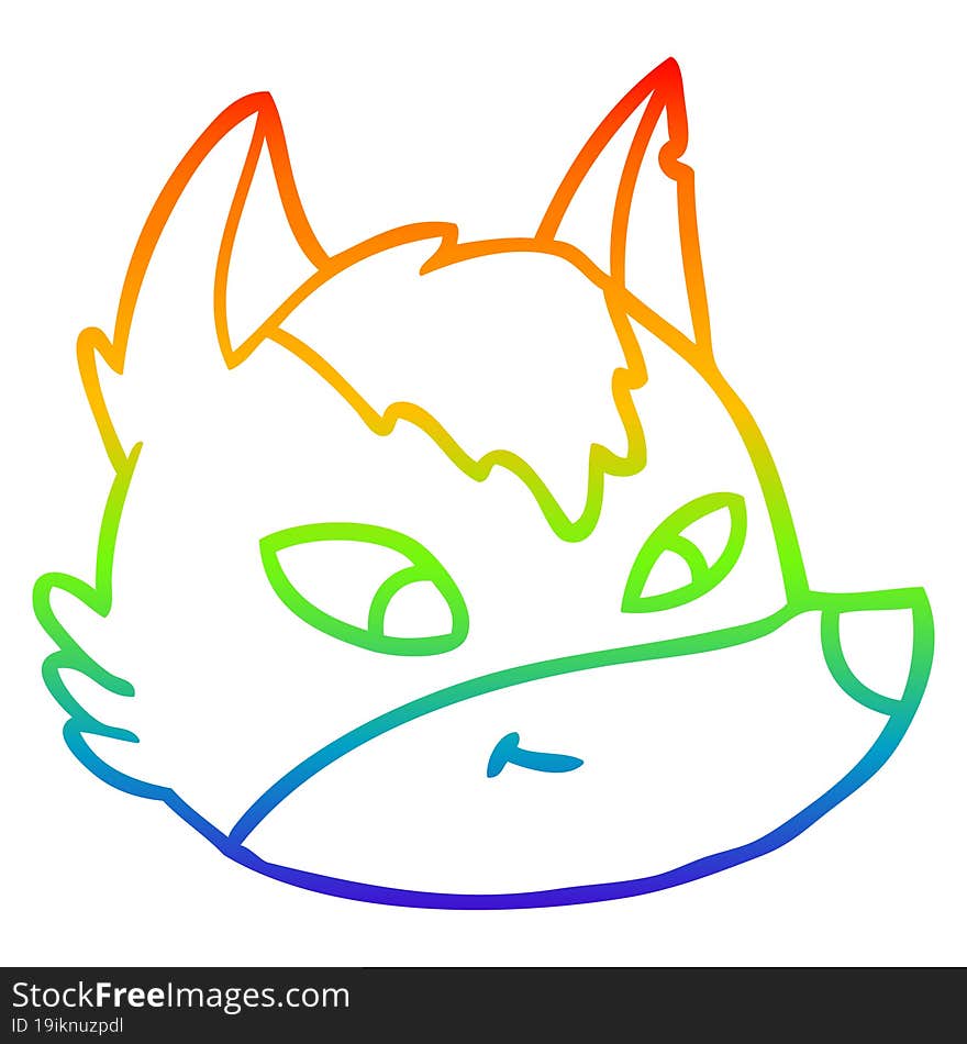 rainbow gradient line drawing of a cartoon wolf face