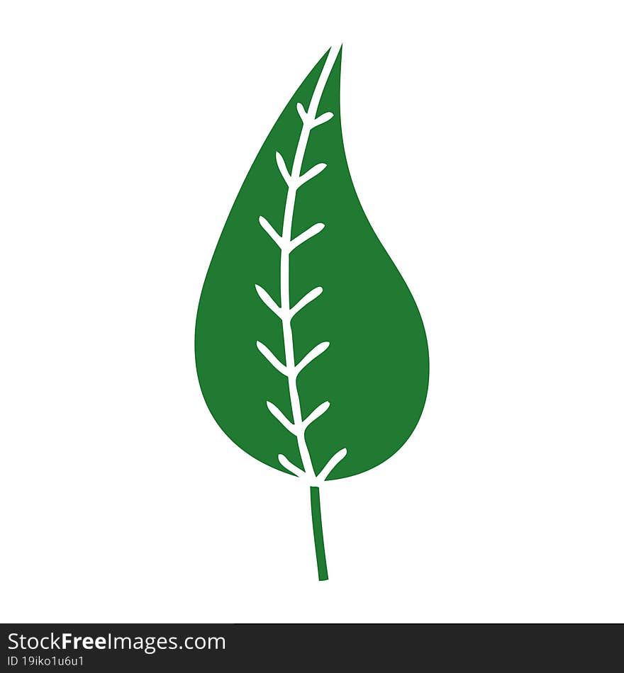 flat color retro cartoon of a green leaf