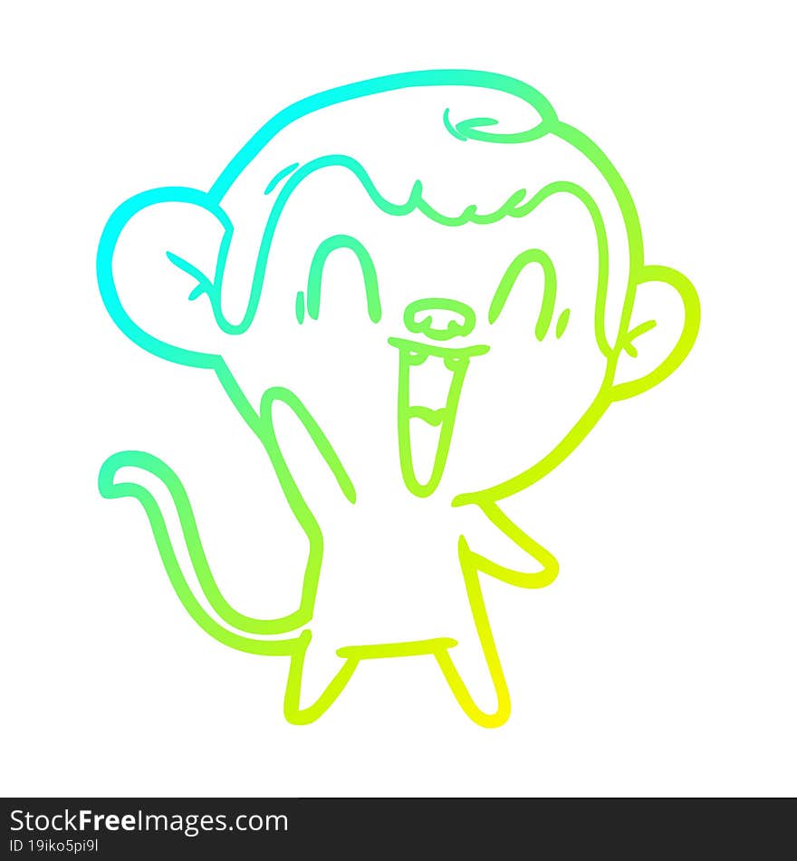 cold gradient line drawing cartoon laughing monkey