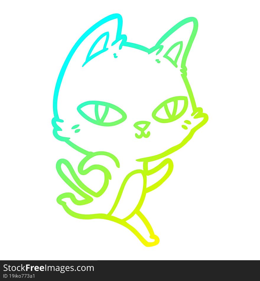 cold gradient line drawing cartoon cat staring