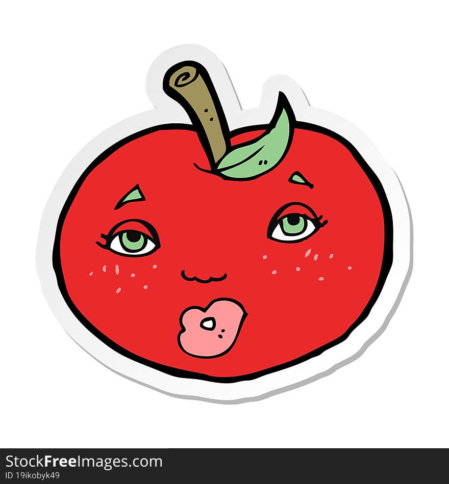 sticker of a cartoon apple with face