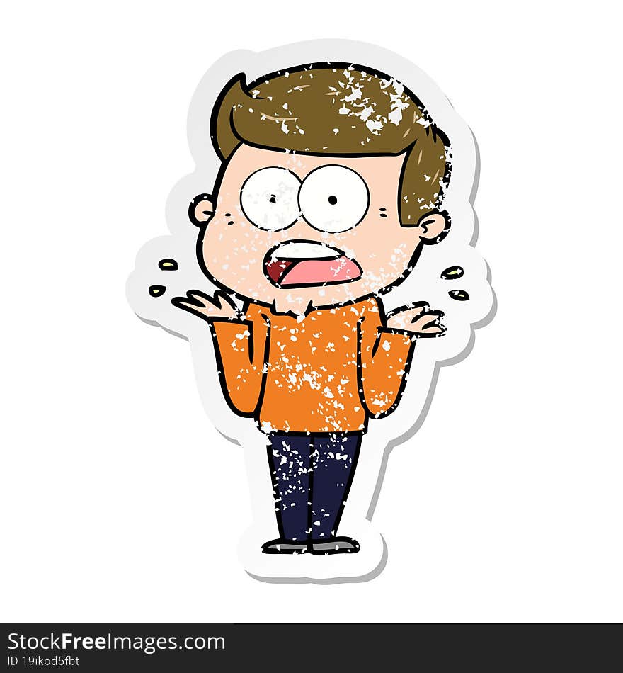 Distressed Sticker Of A Cartoon Shocked Man