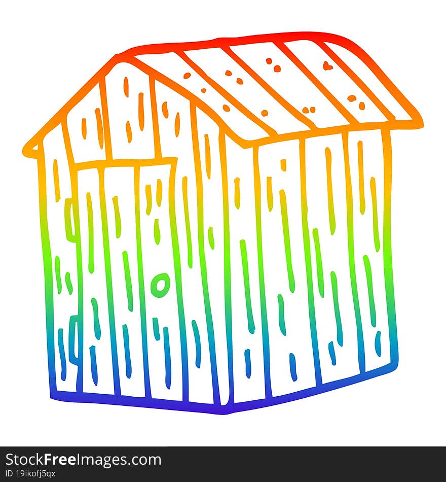 Rainbow Gradient Line Drawing Cartoon Wooden Shed