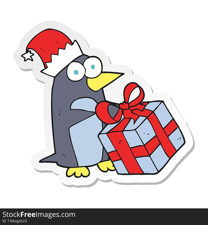 sticker of a cartoon christmas penguin