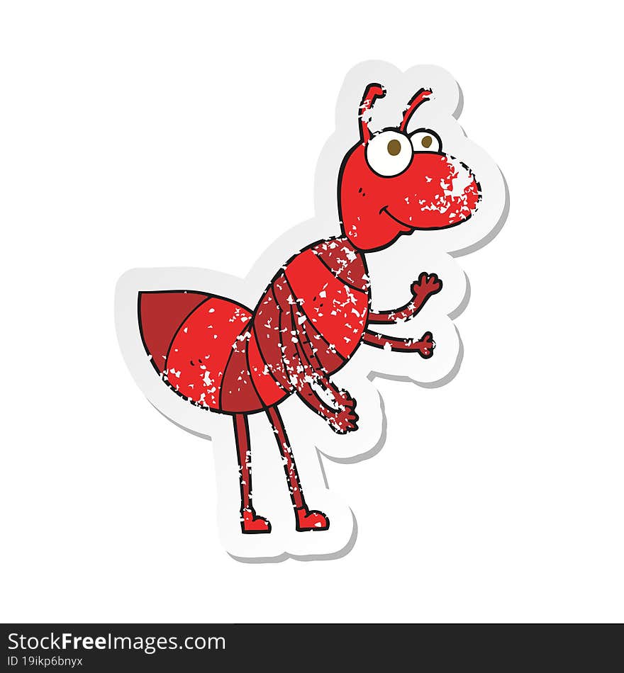 retro distressed sticker of a cartoon ant