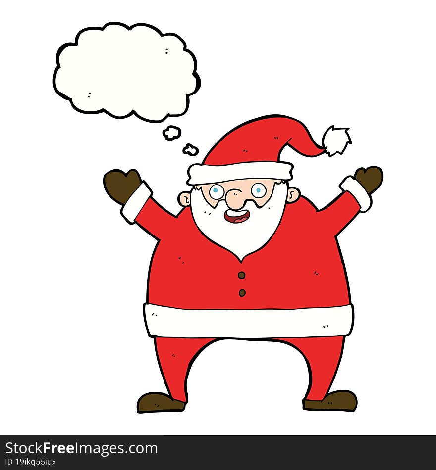 cartoon santa claus with thought bubble