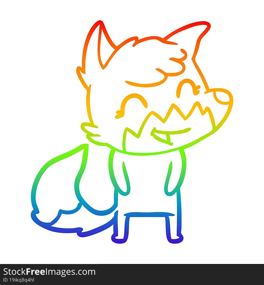 rainbow gradient line drawing of a happy cartoon fox