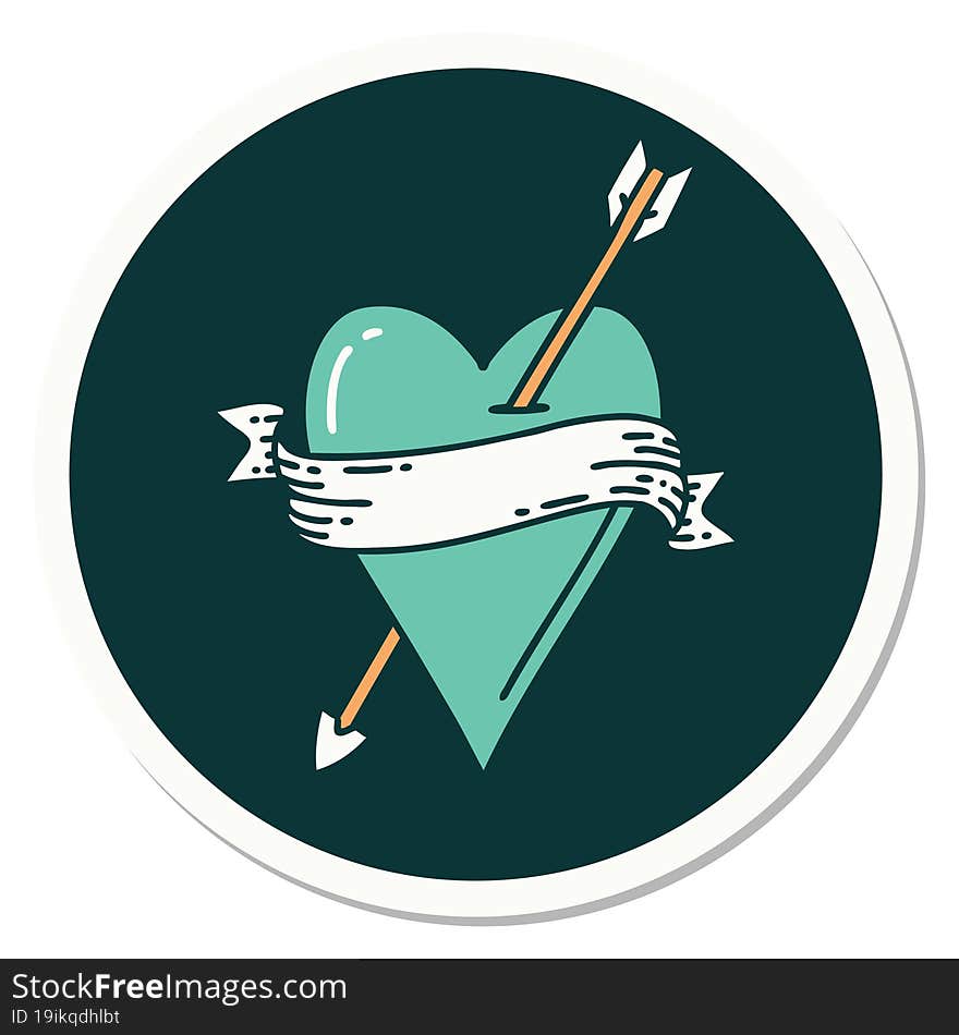 sticker of tattoo in traditional style of an arrow heart and banner. sticker of tattoo in traditional style of an arrow heart and banner