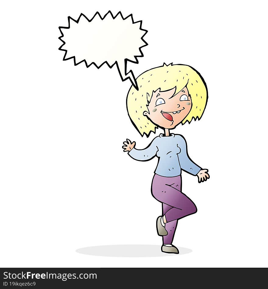 cartoon laughing woman with speech bubble