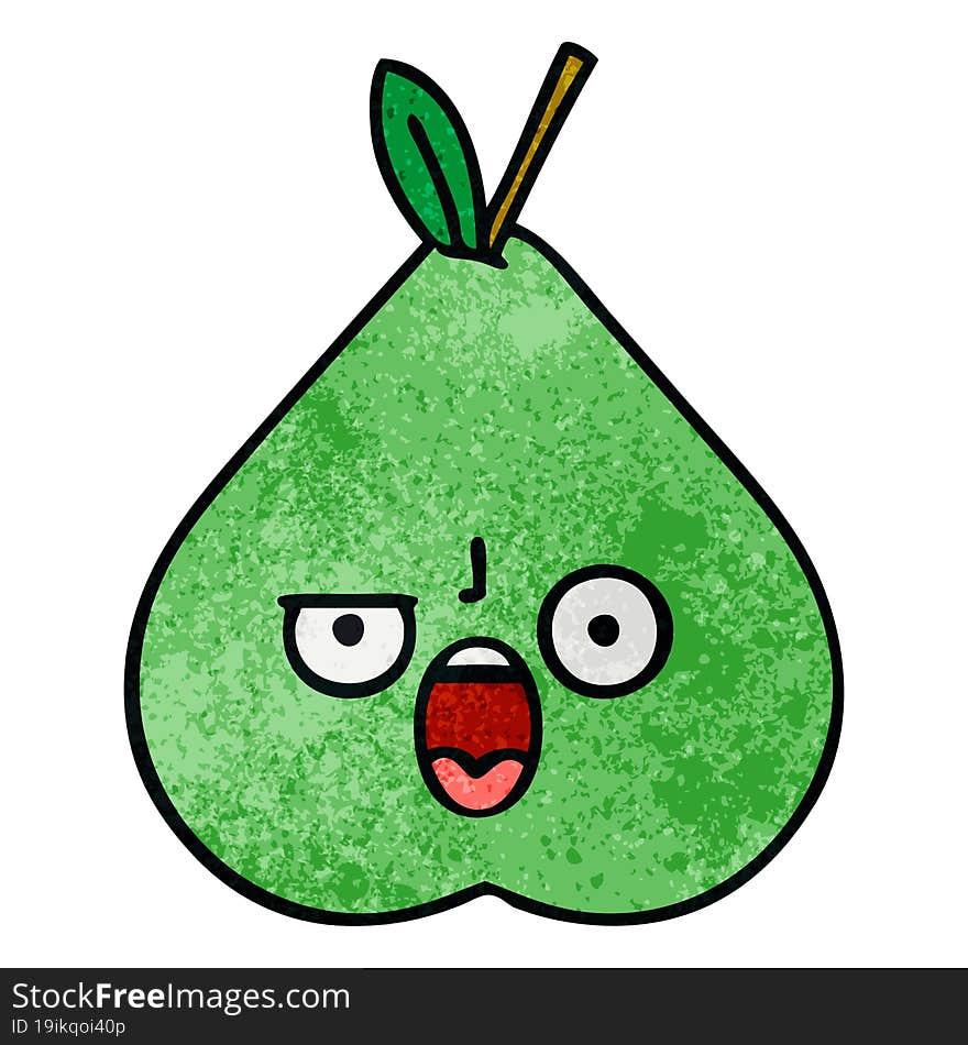 retro grunge texture cartoon of a green pear