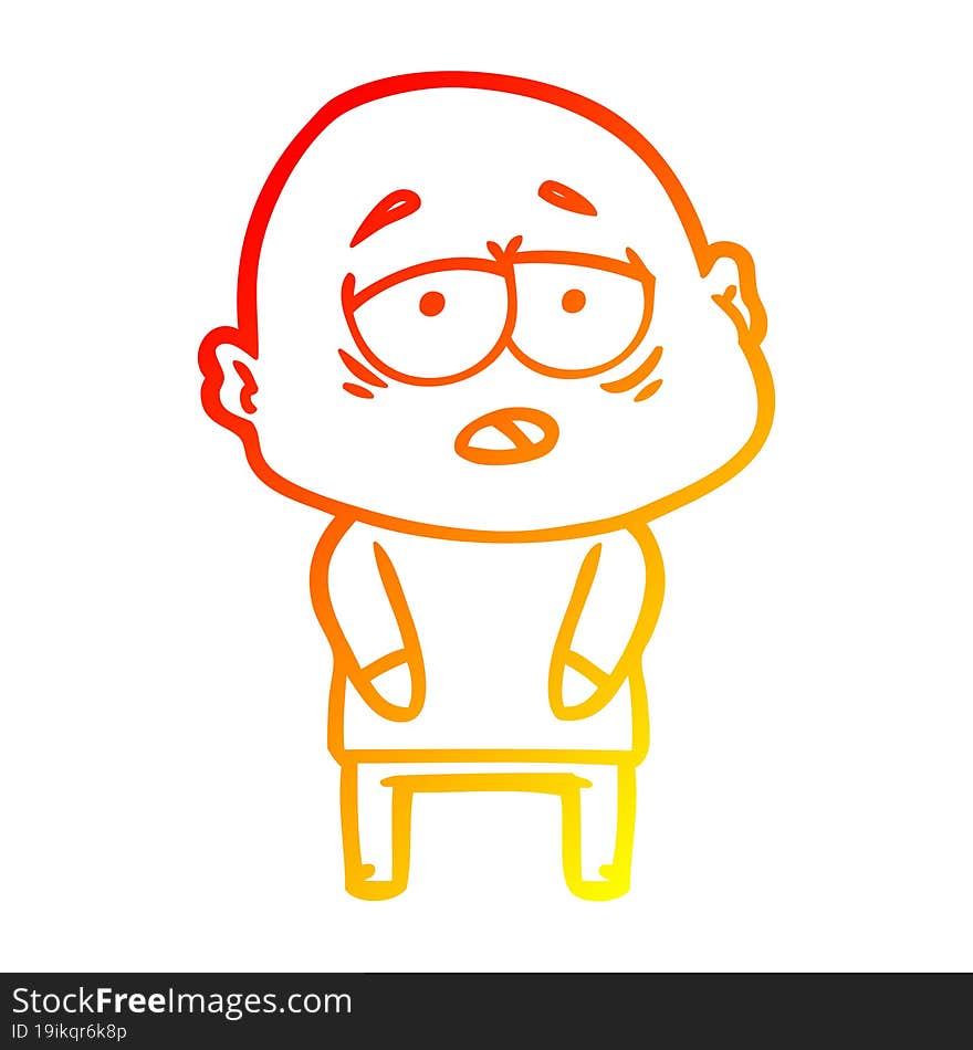 warm gradient line drawing cartoon tired bald man