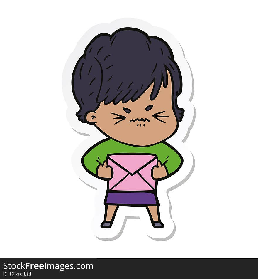 sticker of a cartoon frustrated woman