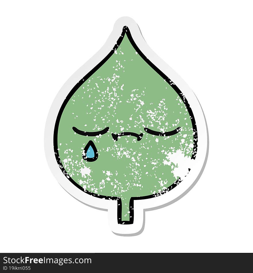 distressed sticker of a cute cartoon expressional leaf