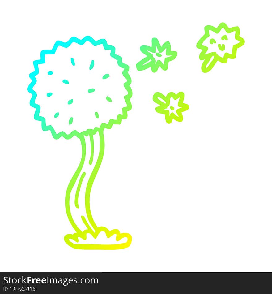 Cold Gradient Line Drawing Cartoon Blowing Dandelion