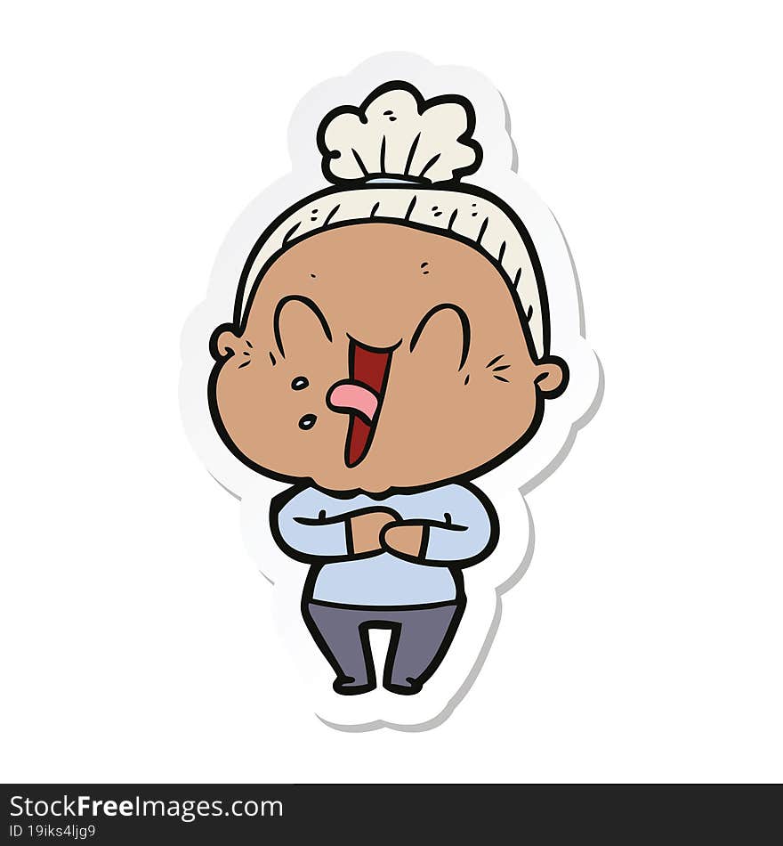 sticker of a cartoon happy old woman