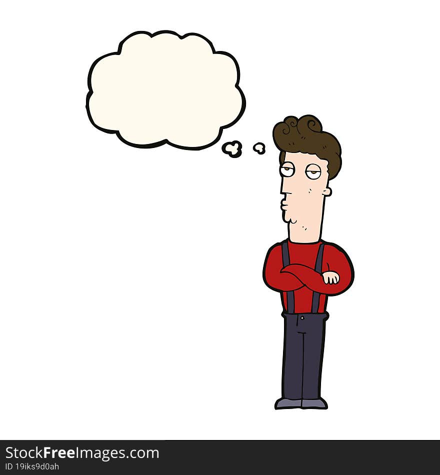 cartoon unimpressed man with thought bubble