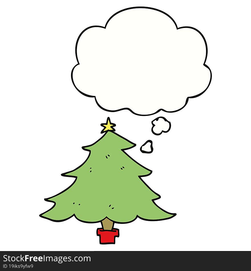 Cartoon Christmas Tree And Thought Bubble