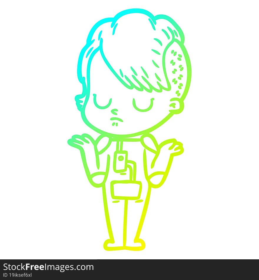 cold gradient line drawing cartoon woman