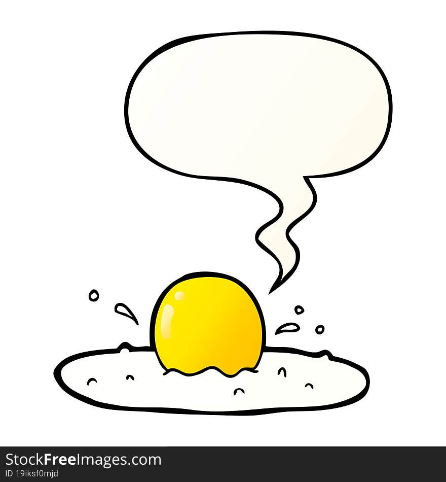 cartoon fried egg with speech bubble in smooth gradient style