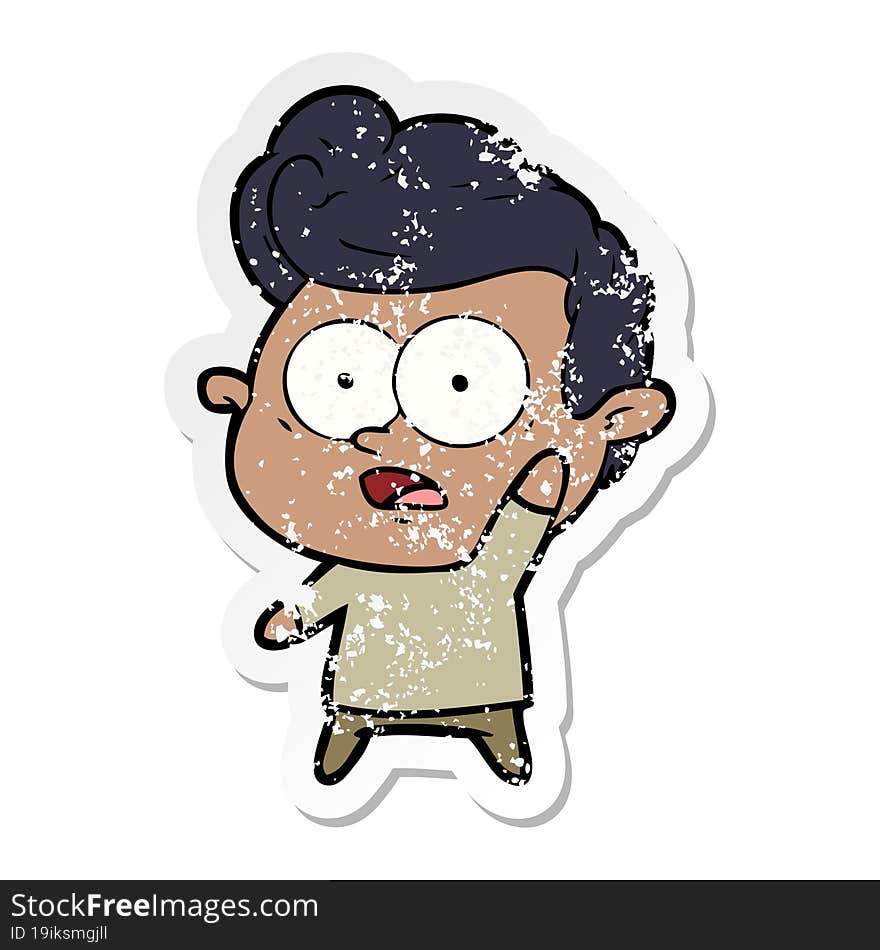 Distressed Sticker Of A Cartoon Man Asking Question