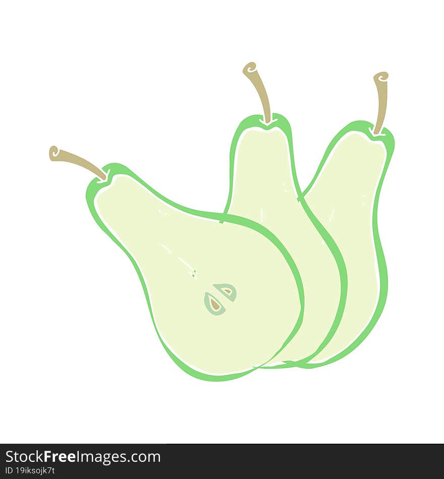 flat color illustration of a cartoon sliced pear