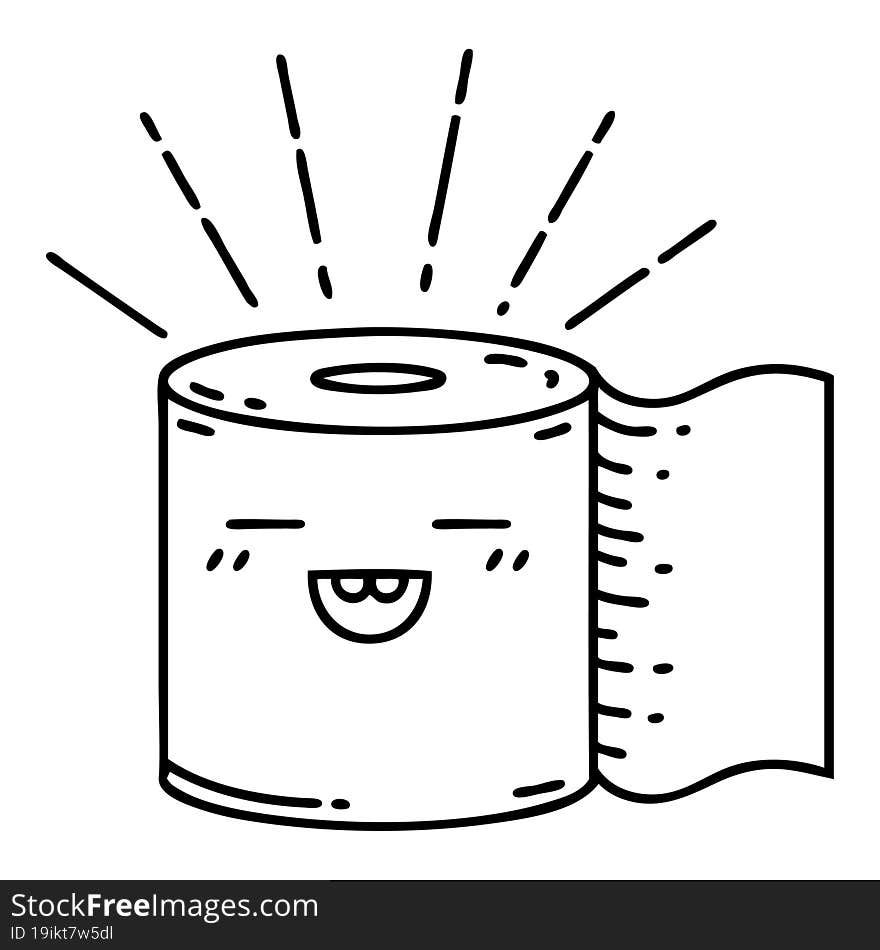 Traditional Black Line Work Tattoo Style Toilet Paper Character