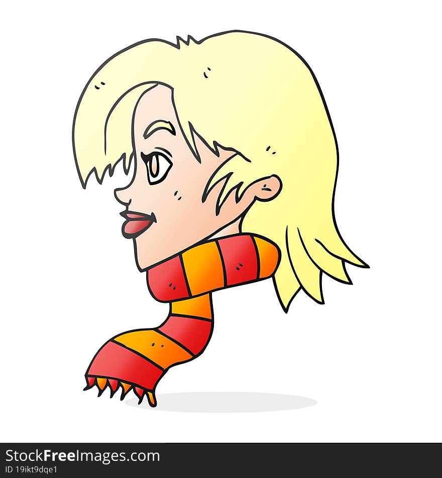 cartoon woman wearing scarf