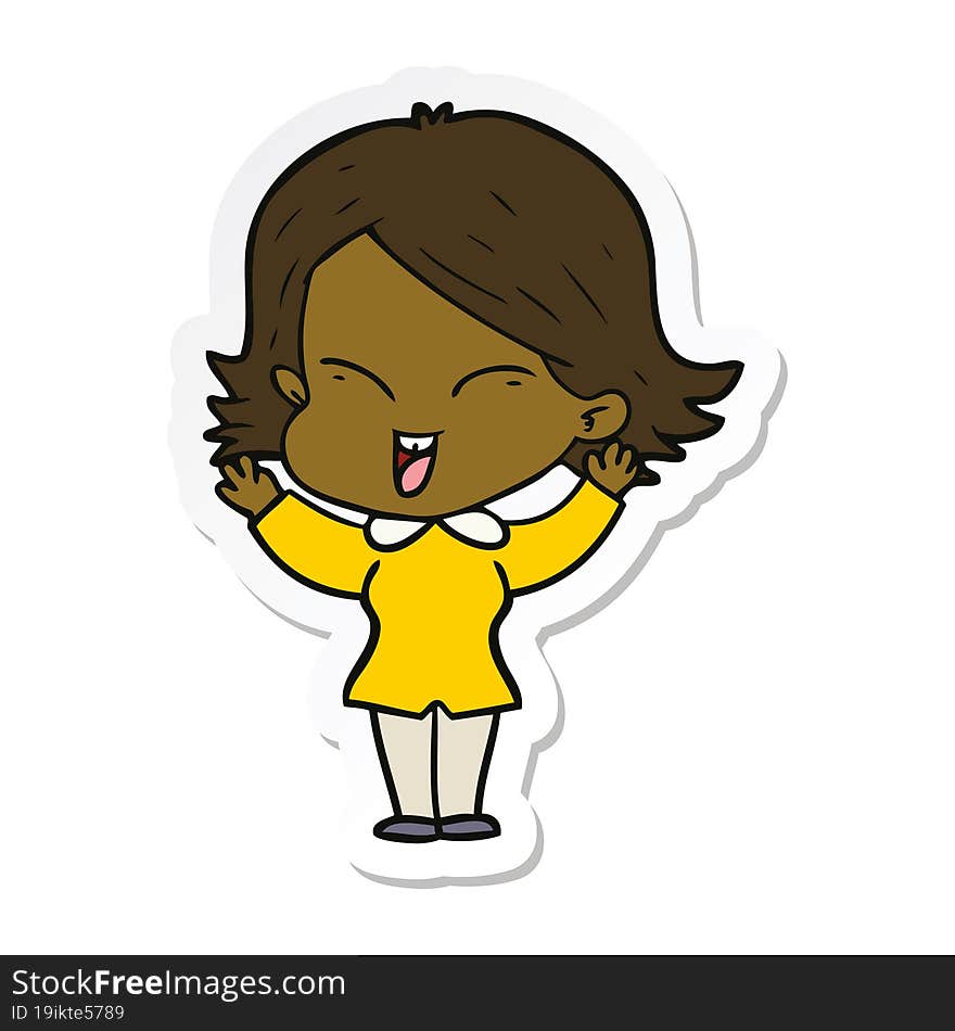 sticker of a happy cartoon girl