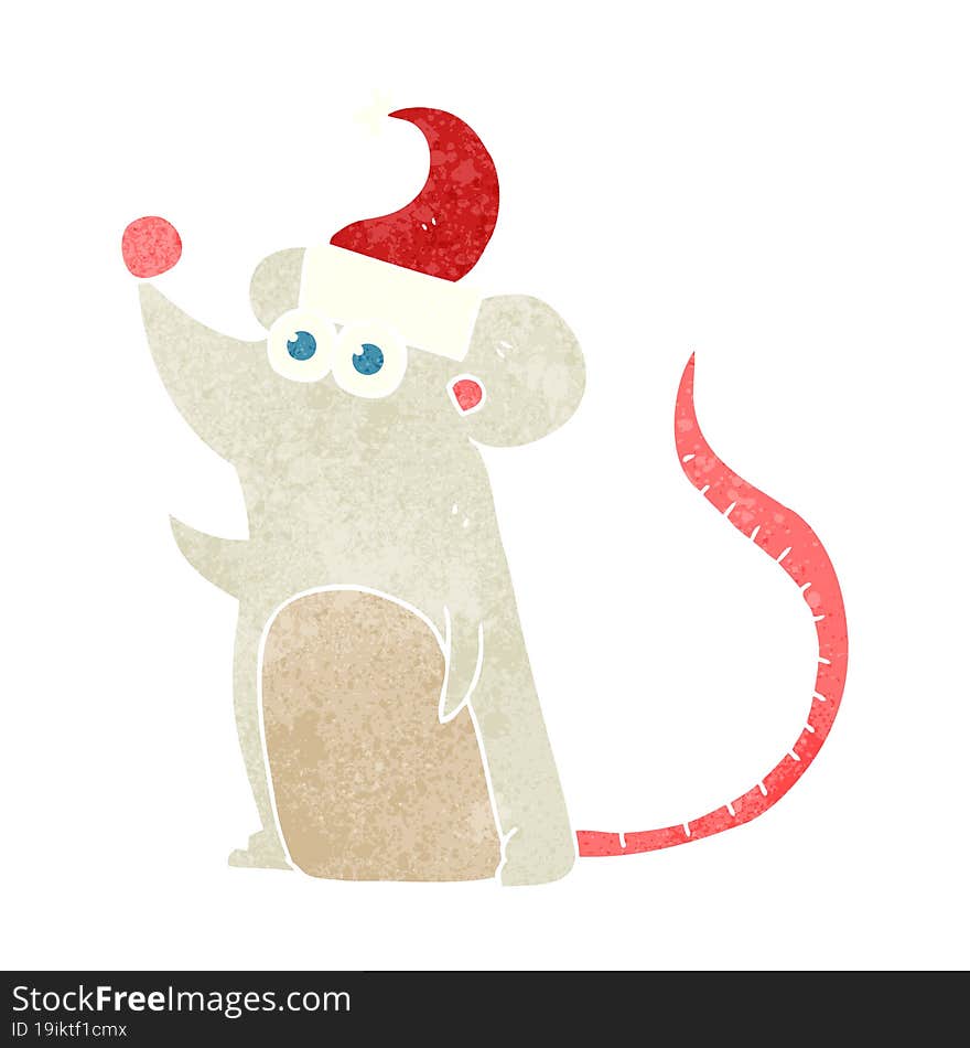 freehand retro cartoon mouse christmas hat. freehand retro cartoon mouse christmas hat