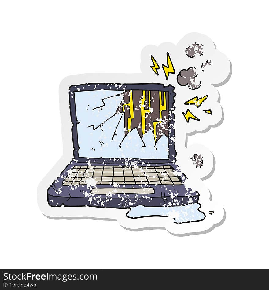 retro distressed sticker of a cartoon broken computer