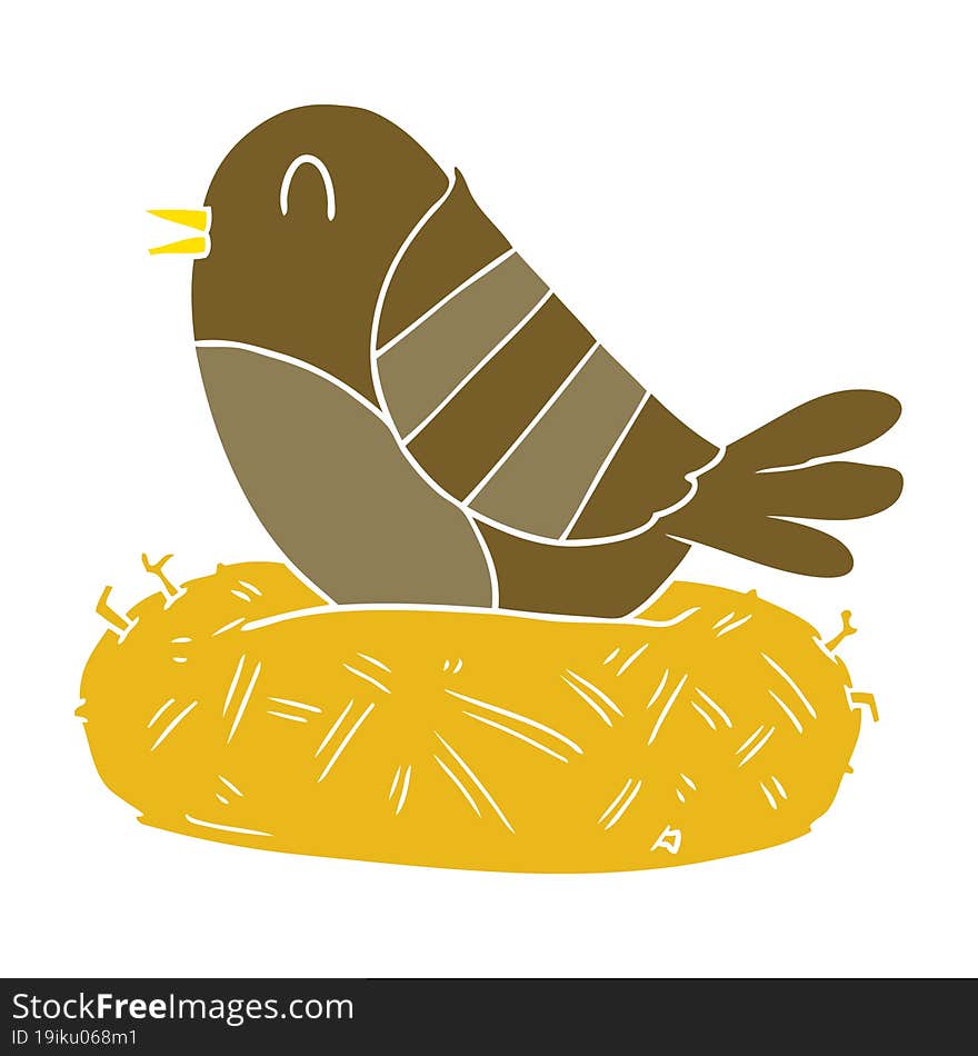 Flat Color Style Cartoon Bird In Nest