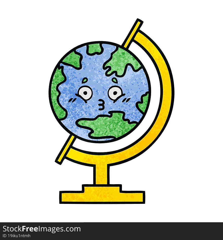 retro grunge texture cartoon globe of the world